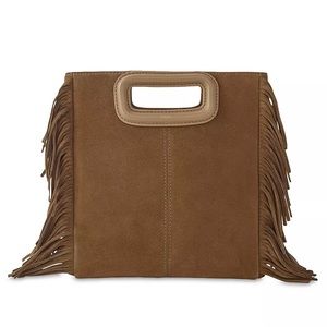 MAJE Suede Camel Fringe Bag